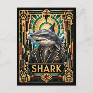 Hai, Art Deco Wildlife Postkarte