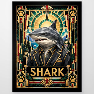 Hai, Art Deco Wildlife Postkarte