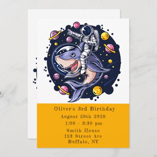 Hai Astronaut Space Boy Geburtstagsparty Einladung (Vorne/Hinten)