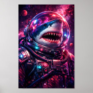 Hai-Astronaut Weltraumanzug Sci-Fi-Kunstporträt Poster