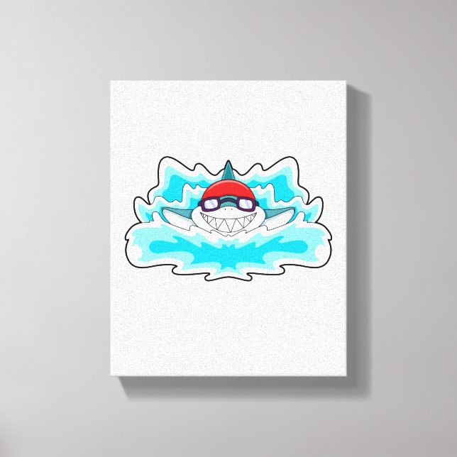 Hai beim Baden mit Schwimmbrille Leinwanddruck (Vorderseite)