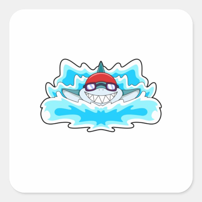 Hai beim Baden mit Schwimmbrille Quadratischer Aufkleber (Vorderseite)