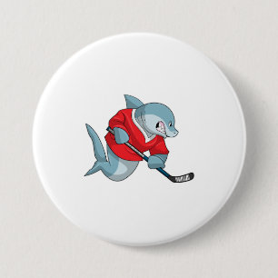 Hai beim Eishockey mit Eishockeystick Button