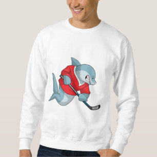 Hai beim Eishockey mit Eishockeystick Sweatshirt