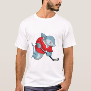 Hai beim Eishockey mit Eishockeystick T-Shirt