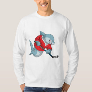 Hai beim Eishockey mit Eishockeystick T-Shirt
