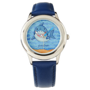 Hai-Blaue Ozeane Kinder Niedlich unter Meer Custom Armbanduhr