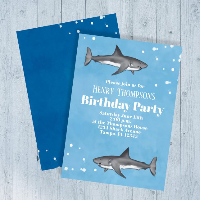 Hai Einladung (Sharks birthday party custom invitations. )