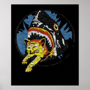 Hai essen eine Katze Funny Shark Geschenke Poster