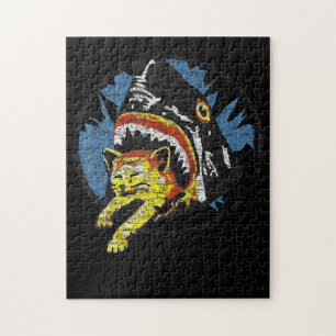 Hai essen eine Katze Funny Shark Geschenke Puzzle