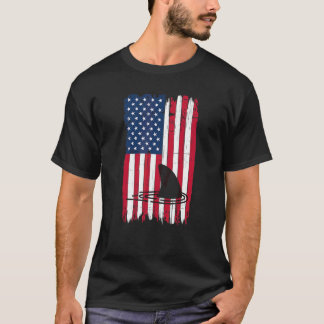 Hai Fin Ocean Silhouette American Flag Usa Patri T-Shirt