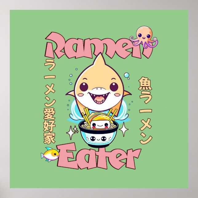 Hai Fisch Ramen Eater - asiatische Lebensmittel Li Poster (Vorne)