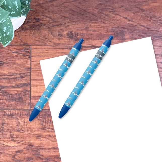 Hai-Flossen Muster Kaiblau Stift mit Namen (Von Creator hochgeladen)