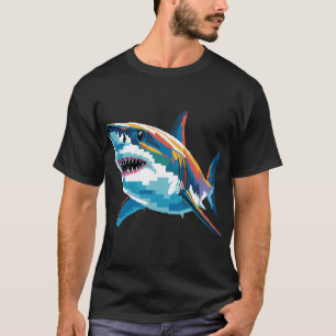 Hai Geometrisches Pixel Tier Abstrakter Hai T-Shirt