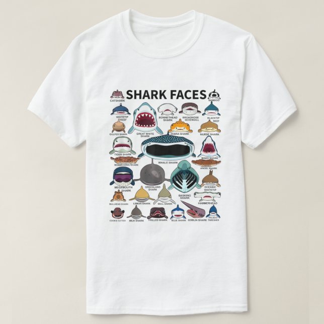 Hai-Gesichtshaut Art von Haifischen aller Art T-Shirt (Design vorne)