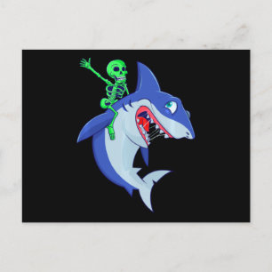Hai Halloween Skeleton Riding Haie Lover Funny Ankündigungspostkarte