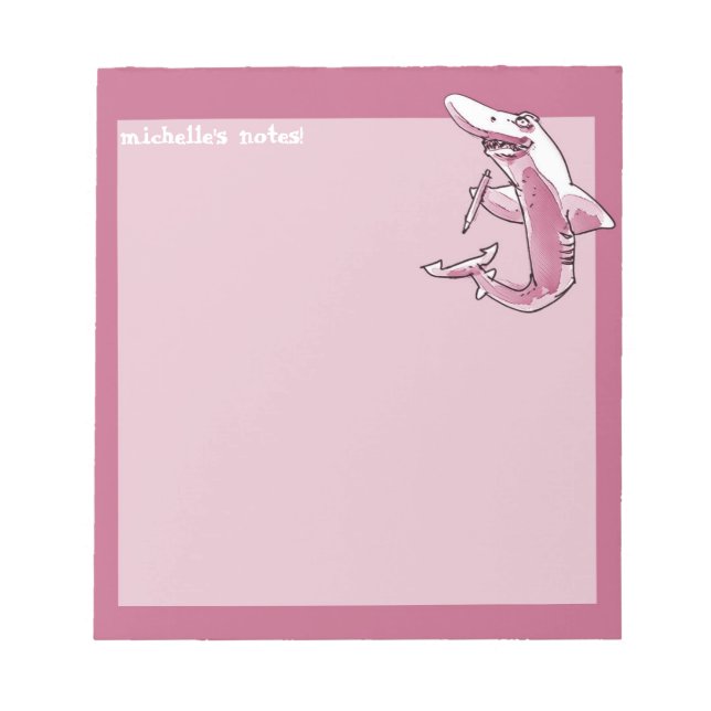 Hai hält Bleistift lustigen Cartoon anpassbar Notizblock (Vorderseite)