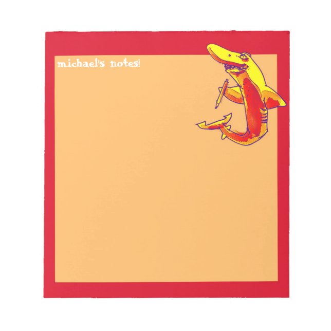 Hai hält Bleistift lustigen Cartoon anpassbar Notizblock (Vorderseite)