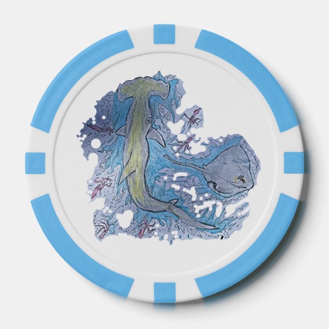Hai-Hammerhead-Ozean-Szene Pokerchips (Vorderseite)