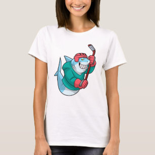 Hai im Eishockey mit Eishockeystick & Helm T-Shirt