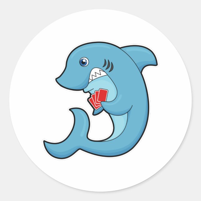 Hai im Poker mit Poker-Karten Runder Aufkleber (Vorderseite)