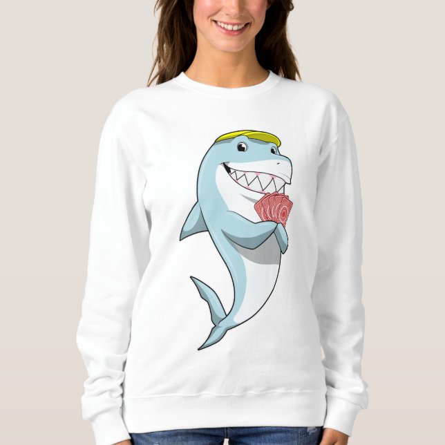 Hai im Poker mit Poker-Karten Sweatshirt (Vorderseite)
