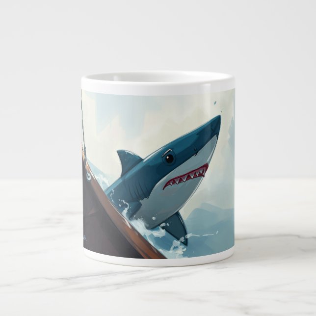 Hai in der Nähe des Bootes Jumbo-Tasse (Vorderseite)