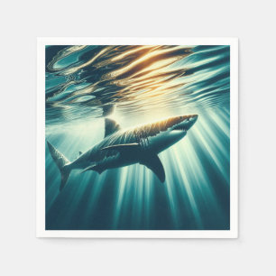 Hai in der Tiefsee und Sonnenlicht Serviette