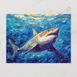 Hai in expressiver Unterwasser-Ölmalerei Postkarte