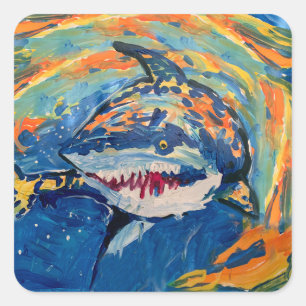 Hai "Kunst von Kindern" Quadratischer Aufkleber
