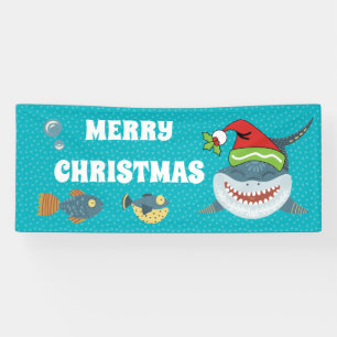 Hai lächeln in einem Elf hat Weihnachtsaquarium Banner