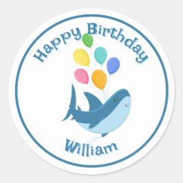 Hai mit Ballons Klassischer Rundaufkleber Runder Aufkleber