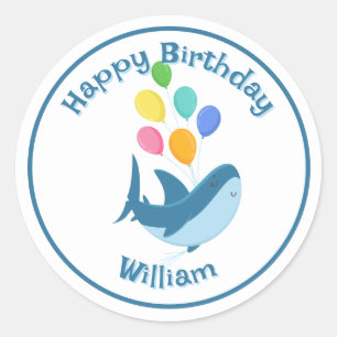 Hai mit Ballons Klassischer Rundaufkleber Runder Aufkleber