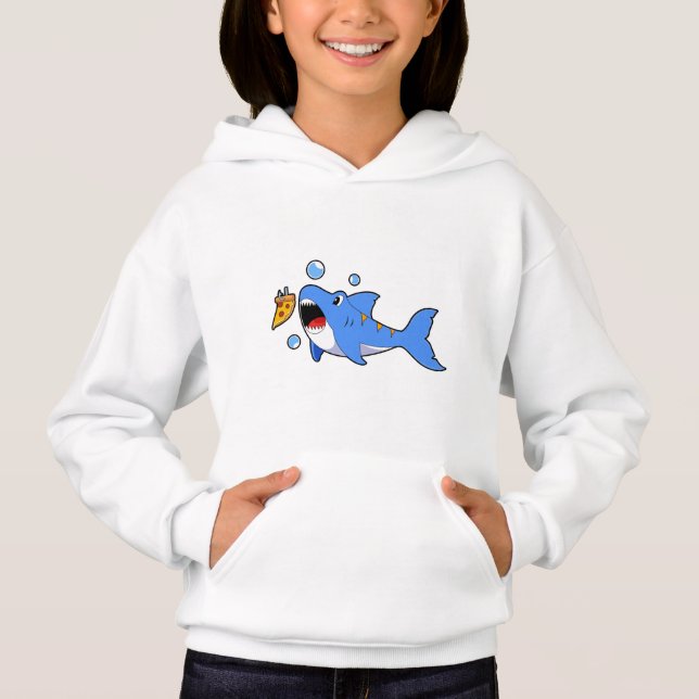 Hai mit Pizza als Köder Hoodie (Vorderseite)