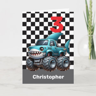 Hai Monster Truck 3. Geburtstag Karte