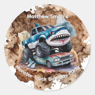 Hai-Monster-Truck-Junge-Geburtstag Runder Aufkleber