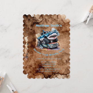 Hai Monster Truck Matsch Spritzer Jungen Geburtsta Einladung