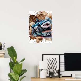 Hai Monster Truck Matsch Spritzer Jungen Geburtsta Poster