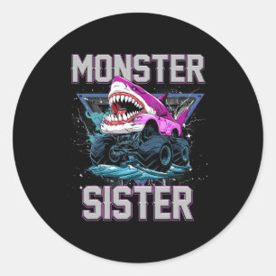 Hai Monster Truck Schwester Monster Truck sind mei Runder Aufkleber