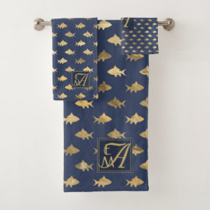 Hai Navy Blue Gold Monogram Wohngestaltung Newlywe Badhandtuch Set