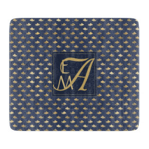 Hai Navy Blue Gold Monogram Wohngestaltung Newlywe Schneidebrett