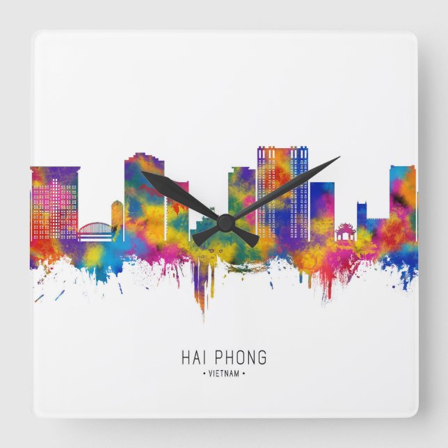 Hai Phong Vietnam Skyline Quadratische Wanduhr (Vorderseite)