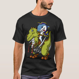 Hai-Pirat Reitet Auf Einem T-Rex-Dinosaurier T-Shirt