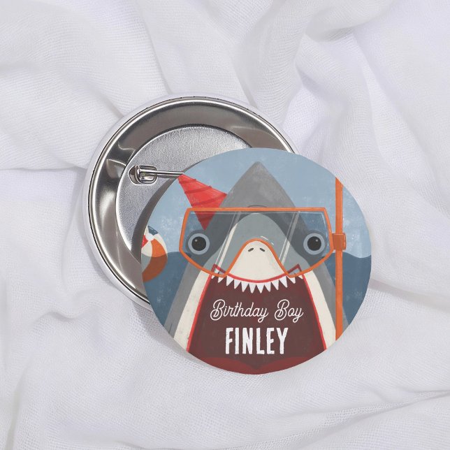 Hai-Poolparty-Geburtstagsjunge Button (Von Creator hochgeladen)