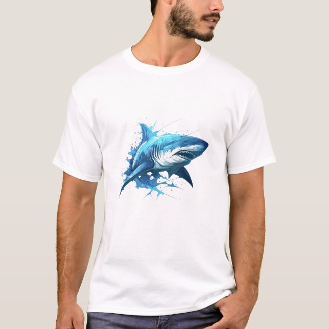 Hai Portrait Tiermalerei Wildlife Ocean T-Shirt (Vorderseite)