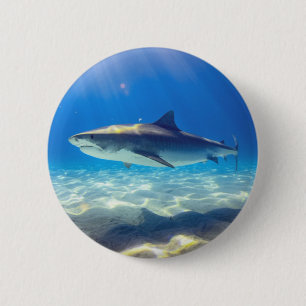 Hai schwimmen Blaues Meer Button