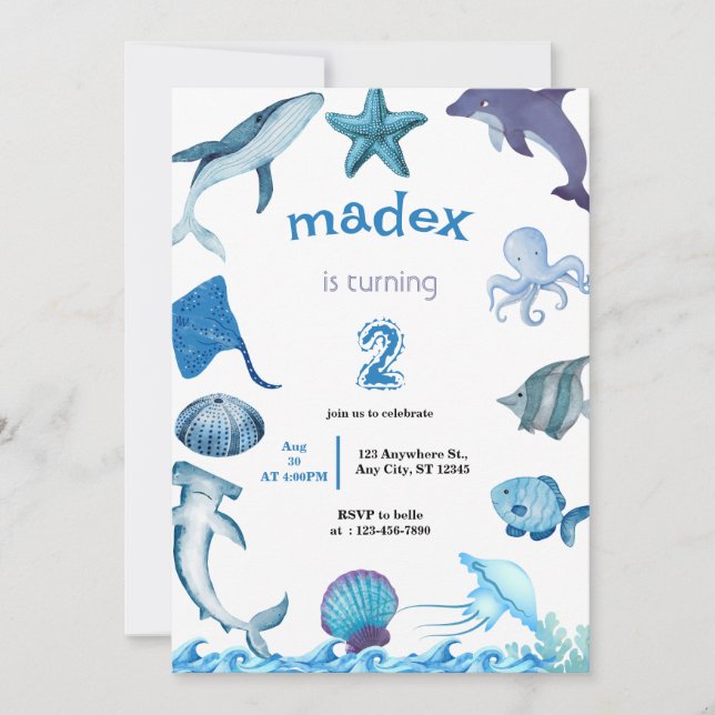 Hai unter dem Meer Geburtstagspartei Einladung (Vorderseite)