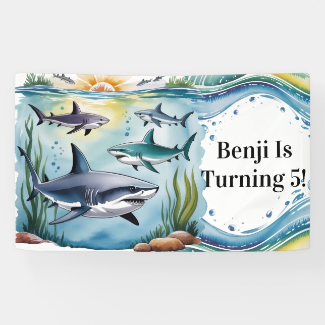 Hai unter dem Meer Junge Geburtstag Banner (Horizontal)