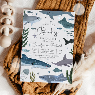 Hai unter der Kinderdusche der Meerestiere Einladung