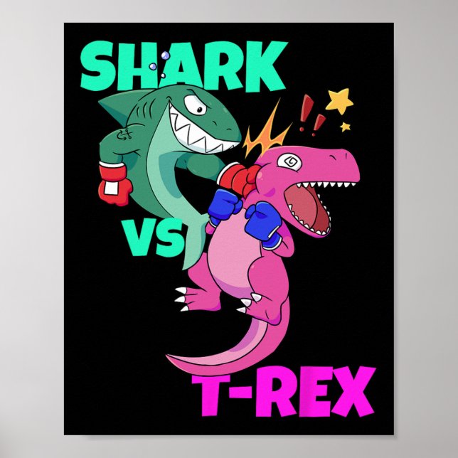 Hai Vs Dinosaur T Rex Boxhandschuhe Für Kinder Jun Poster (Vorne)
